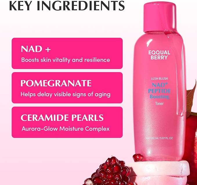 EQQUALBERRY NAD+ Peptide Boosting Toner – NAD+ 5% & 13 Peptides Anti-Aging Korean Skincare Hydrating Face Toner | Firming & Lifting Pink NAD Toner for Sagging Skin (5.07 fl.oz / 150ml)