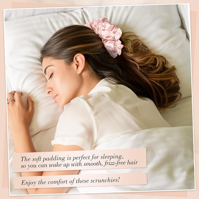 3Pcs Sleepy Hair Tie for Women Girls, Large Satin Hair Scrunchies Pillow Satin Scrunchies for Thick Curl