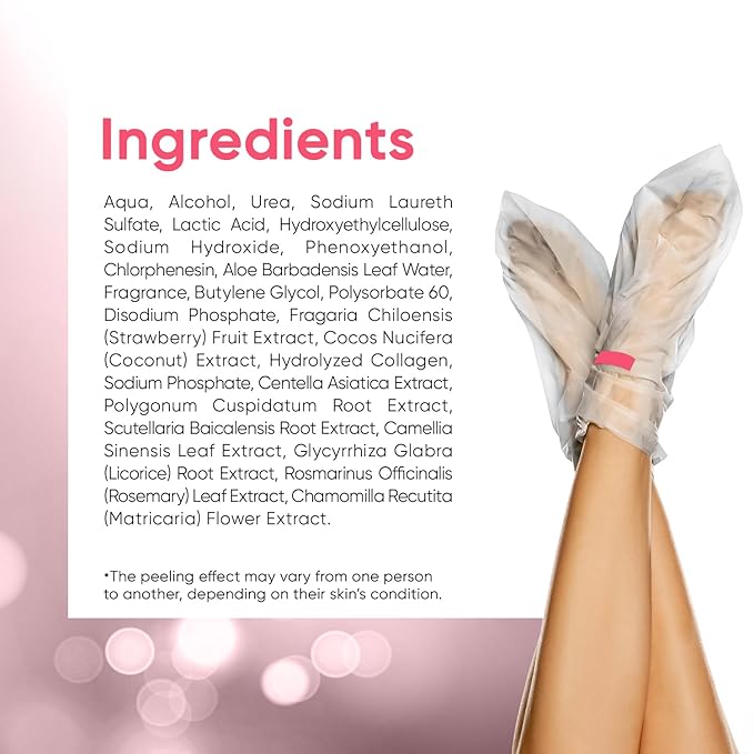 Foot Peel Mask - Foot Mask for Baby Soft Skin - Remove Dead Skin, Dry, Cracked Feet & Callus, Foot Spa, Made with Aloe Vera Extract for Women and Men (2 Pairs) | Strawberry & Aloe