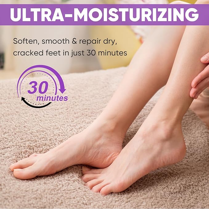 TEAWOO 16 Pairs Moisturizing Foot Masks with Lavender Oil & Jojoba Oil, Intensely Hydrating Foot Mask for Dry Cracked Feet, Moisturizing Socks for Cracked Heel Treatment