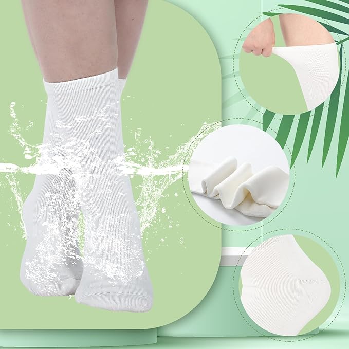 4 Pairs Cotton Soft Eczema Socks White and Black Hydrating Moisturizing Therapy Cotton Socks Eczema Relief for Adult Wet Wrap Non Itch Soft Feet Treatment