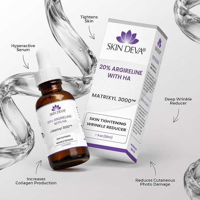 SKIN DEVA 20% Argireline Serum with Matrixyl 3000 Pure Hyaluronic Acid Serum For Face Deep Wrinkle Reducer Anti Aging Tones Skin and Stimulates Collagen Peptides Serum For Face