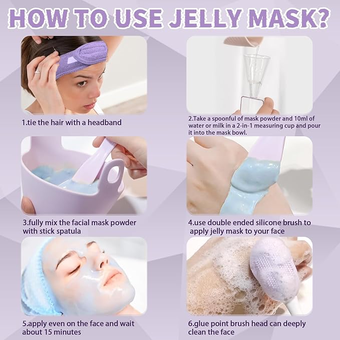 Jelly Mask Set,Hyalorunic Acid Jelly Masks For Facials Professional,Rose Hydro Jelly Face Mask,with Facial Mask Mixing Bowl Set,Headband,Birthday Gifts for Women,Gift Set for Valentine's, Mother's Day