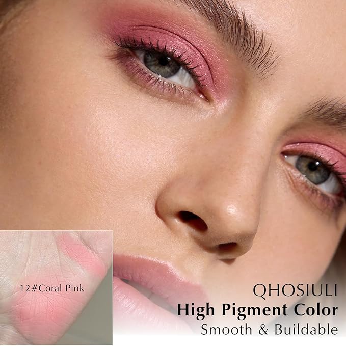 Coral Pink Matte Eyeshadow Palette, Mini Monochrome Eye Shadow for Older Women, Pigmented Neutral Eyeshadow Cream-to-Powder Compact sombras para ojos, Naturing-Looking Smooth Blendable Color