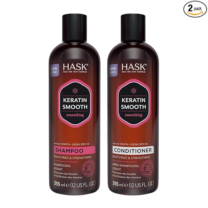 HASK Keratin Smoothing Shampoo + Conditioner Set | For All Hair Types, Sulfate-Free, Paraben-Free, Gluten-Free, Cruelty-Free, Color Safe | 12oz each