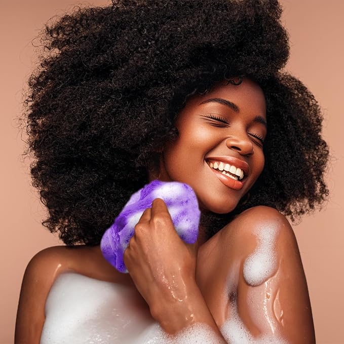 2 Pieces African Net Sponge – Real Authentic Exfoliating Bath Sponges for Silky Smooth Skin, Deep Cleansing Mesh for Full Body, Quick-Drying & Travel-Friendly (Purple Green)