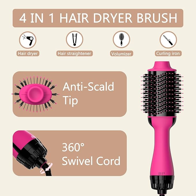 Umeely Hair Dryer Brush Blow Dryer Brush in One, Upgraded 4 in 1 Hair Dryer and Styler Volumizer with Negative Ion Anti-frizz Ceramic Titanium Barrel Hot Air Hair Straightener Brush