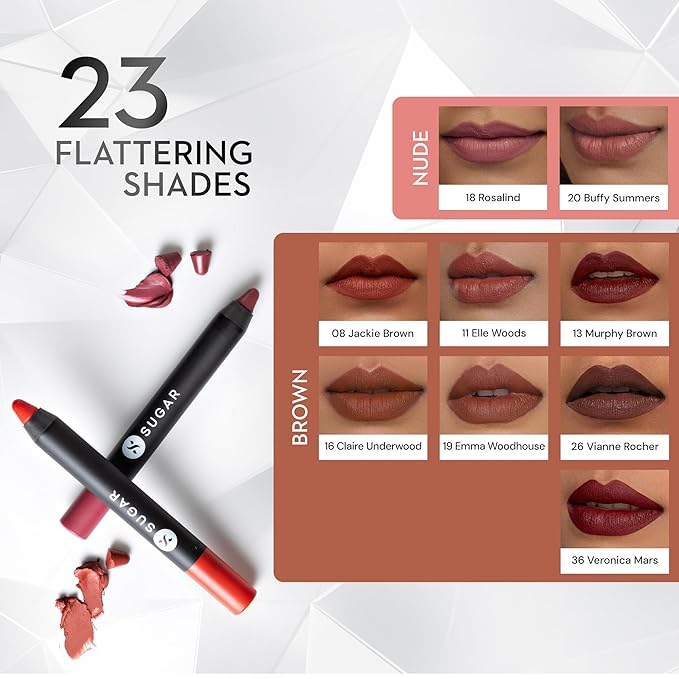 SUGAR Cosmetics Matte as Hell Crayon Lipsticks for Women Lasts Up To 8+ Hours Lip Crayon with Sharpener 2.8 g (Pack of 1) 13 MURPHY BROWN