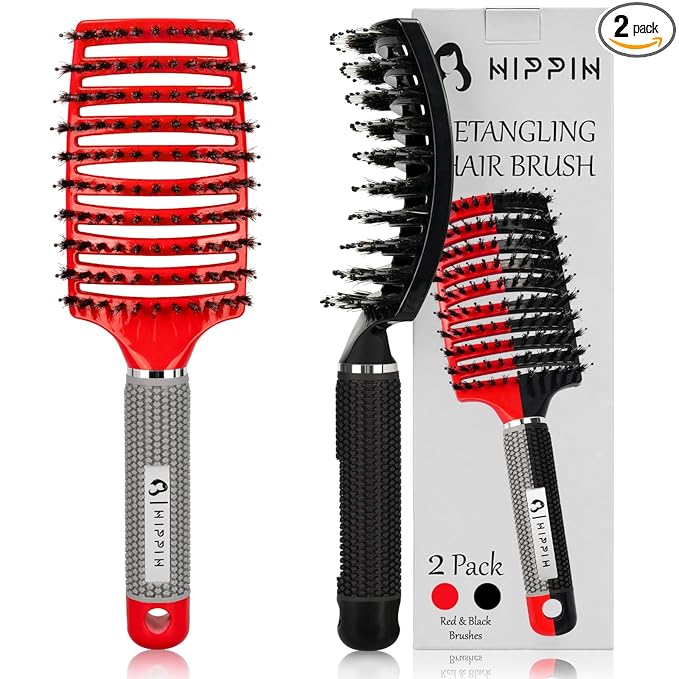 Voremy Magical Brush Detangler 2 Pack, HIPPIH Anti-Static Detangling Brush for Curly Thick Hair, No Pull Hair Brush for Women, Men, Kids, Ultra Detangler Can Add Shine and Smoothing Hair