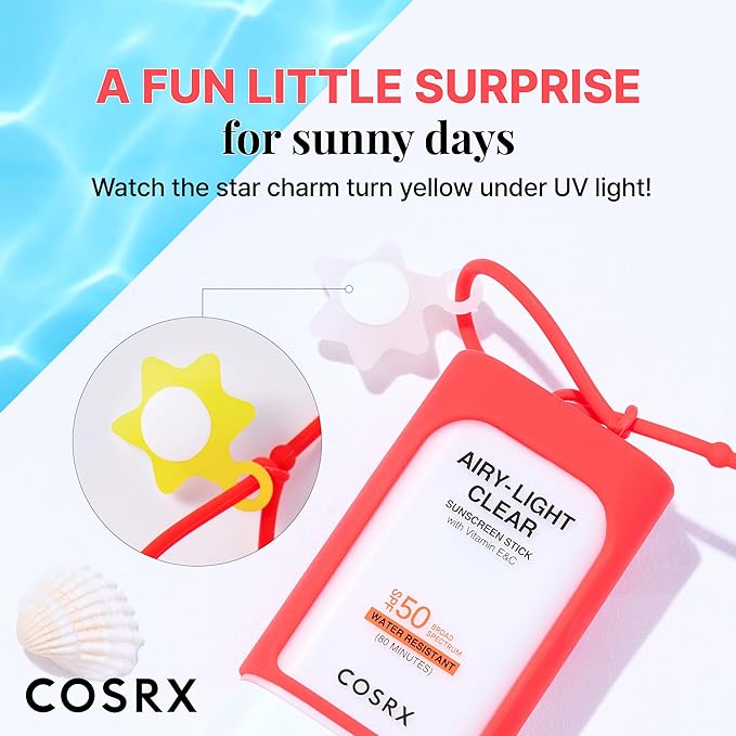 COSRX Vitamin E Sunscreen & Airy Light Clear Sunscreen Stick with Free Keyring, Amazon Exclusive, Korean Sunscreen, Beach Essentials, Summer Travel Essentials, Korean Skin Care Set