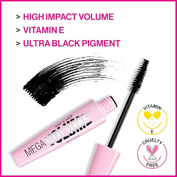 wet n wild Mega Volume Waterproof Mascara, Very Black, 0.21 Ounce,C157A (Pack of 2)