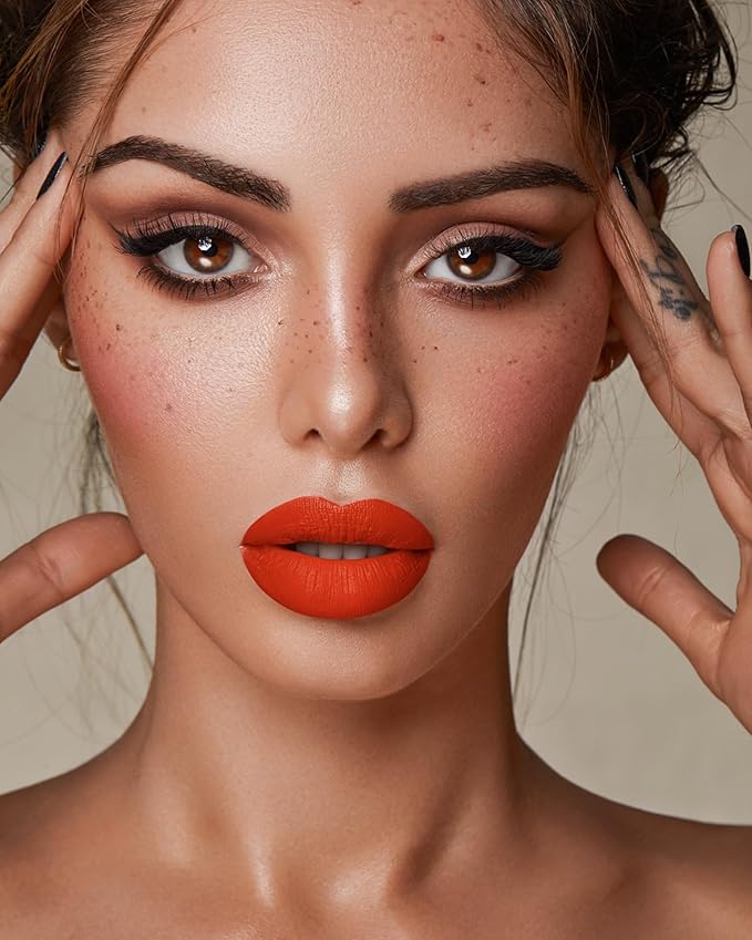 MAKI YIKA 3Pcs Matte Liquid Lipstick Makeup Set Dark Red Nude Orange Lipstick Long Lasting Smudgeproof Transfer Proof Lip Makeup, DarkRed/Nude/Orange | quick dry, waterproof