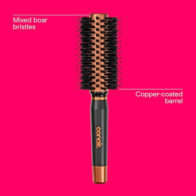 Conair Quick Dry Copper Round Hair Brush for Blow Drying, Blow Out Styler Hairbrush for Voluminous Looks, Nylon & Boar Bristles Help Dry & Style Hair Fast Without Snagging or Pulling, Handle May Vary