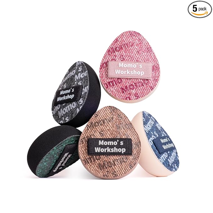 Momo's Workshop Mini Denim Makeup Sponge Set, 5Pcs Multi-Use Precision Mini Makeup Blenders for Concealer, Blush, Highlighter, Contour - Soft Face Sponges with Durable Protective Travel Storage Case