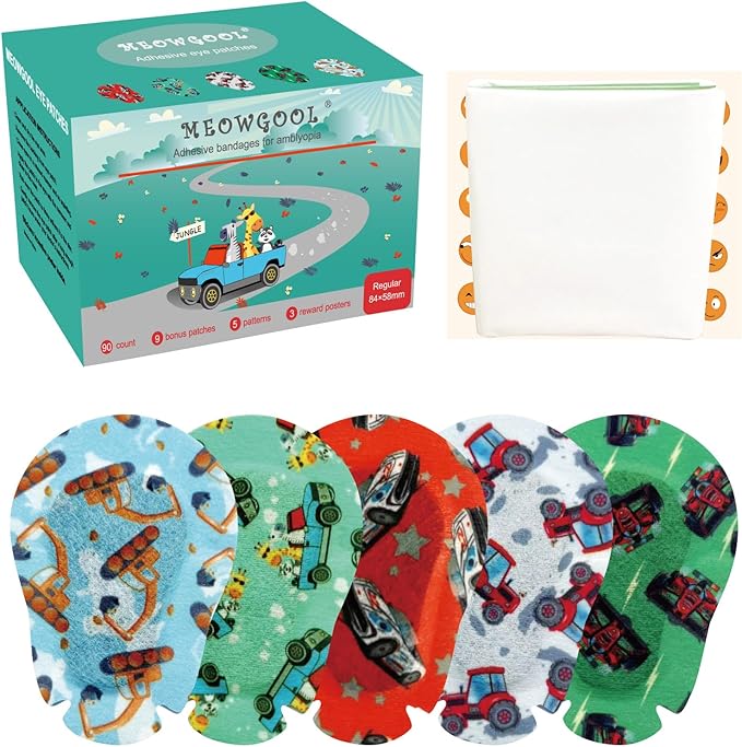 Adhesive Eye Patches for Kids with Lazy Eye, 90+9 Bonus Patches,Adhesive Bandages for Amblyopia 5 Fun Boys Designs (Regular Size)