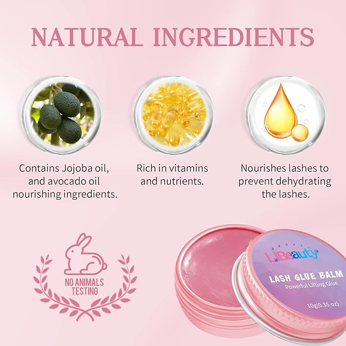 Libeauty Lash Lift Glue Balm Lash Lift Adhesive Strong Sticky Fruit Flavor Eyelash & Eyebrow Perm Glue Balm Brow Lamination Gel (Pink Peach, 10g/0.35oz)