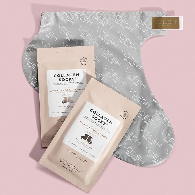 VOESH Collagen & Peeling Socks Duo, Peeling Socks, Collagen Socks, Foot Peel, Moisturizing Spa Socks, Foot Mask, Foot Exfoliator, Foot Care, Vegan