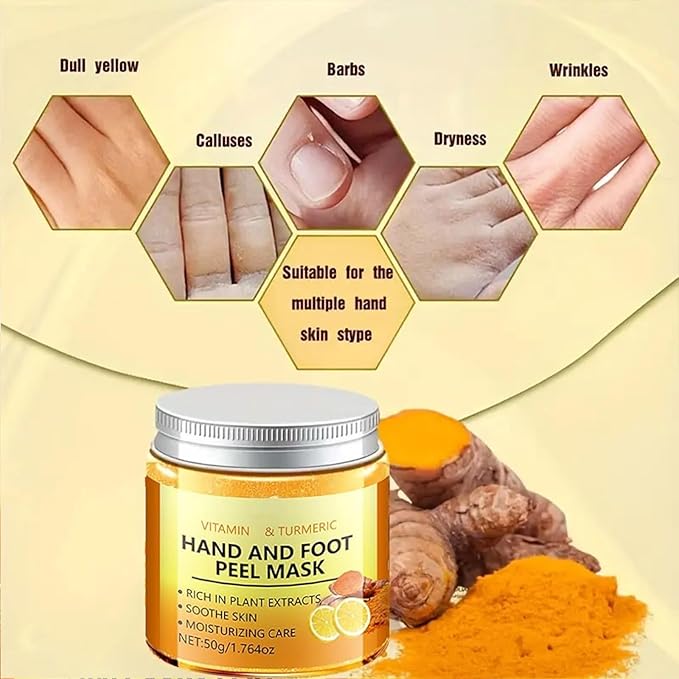 Turmeric Hand and Foot Peel Mask- Moisturizing Hydrating Nourishing Exfoliating Hand Film Hands Care Paraffin with Vitamin C & Turmeric - 1.76 Oz