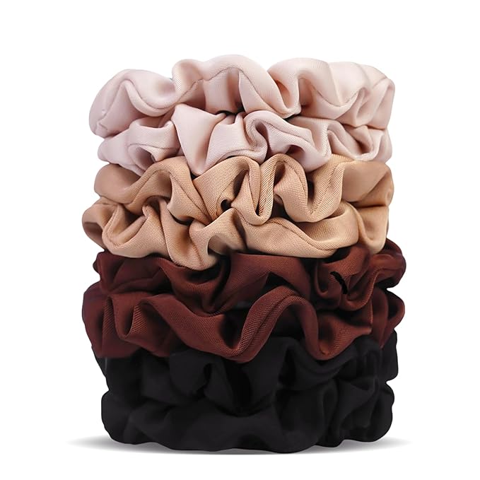 Ultra-Petite Satin Scrunchies for Women – 8PCS Neutral No Damage Hair Ties (Black, Blonde, Dark Brown, Light Brown) – No Crease, Frizz-Free, Gentle Elastic Bands for Day & Night, Perfect Gifts