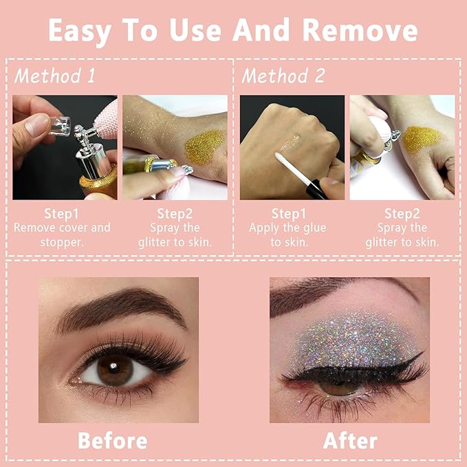 Boko Body Glitter Spray, Silver Glitter Spray for Sparkling Body Face Hair Nail Clothes, Hair Glitter Spray Body Shimmer Powder for Highlighter Makeup Festival Concert Party Rave Accessories