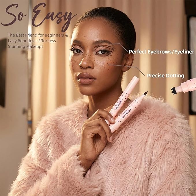 3-in-1 Freckle Stamp Freckle Pen & Eyebrow Pen : 4-Point Stamp for Natural Faux Freckles, Waterproof & Long-Lasting. Dual-Ended Multi-Tool for Brows & Sunkissed Looks (2PC Soft Brown&Dark Brown)