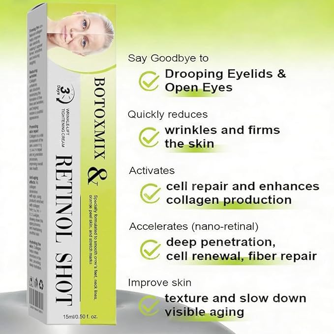 2Pcs Botoxmix & Vita-A Retinol Shot Wrinkle-Lift Tightening Cream, Vita-A Retinal Shot Tightening Booster for Wrinkles and Fine Lines, Retinol Shot for All Skin Types