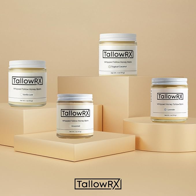 100% Grass-Fed Beef Tallow for Skin – Whipped Tallow Honey Balm, Pure & Organic Moisturizer for Face & Body with Manuka Honey, Jojoba & Calendula – Deep Hydration & Soothing (4 oz, Vanilla Scented)