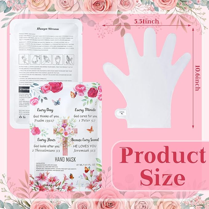 Loopeer 12 Pcs Christian Gifts for Mothers Day Religious Hand Mask Bible Verse Gloves for Skin Dry Hydrating Hand Masks Moisturizer Rose Gloves for Mom Grandma Church Prayers Coworker