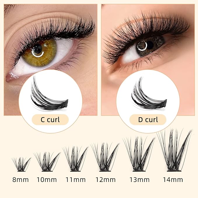 QUEWEL Cluster Lashes 240Pcs Individual Lashes 40D+50D C Curl Mix8-14mm Lash Extensions Clusters Lash Soft&Natural False Eyelashes Individual DIY Eyelash Extension at Home(40D+50D C mix-8-14)