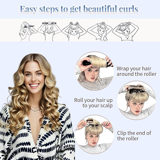 Heatless Curls Overnight Rods Heatless Hair Curler Hair Curlers To Sleep In Heatless Curls Blowout Rods Heatless Curling Rods With Luxury Cloth Bag Scarf For All Hair Types (Sky blue, 3Rods)
