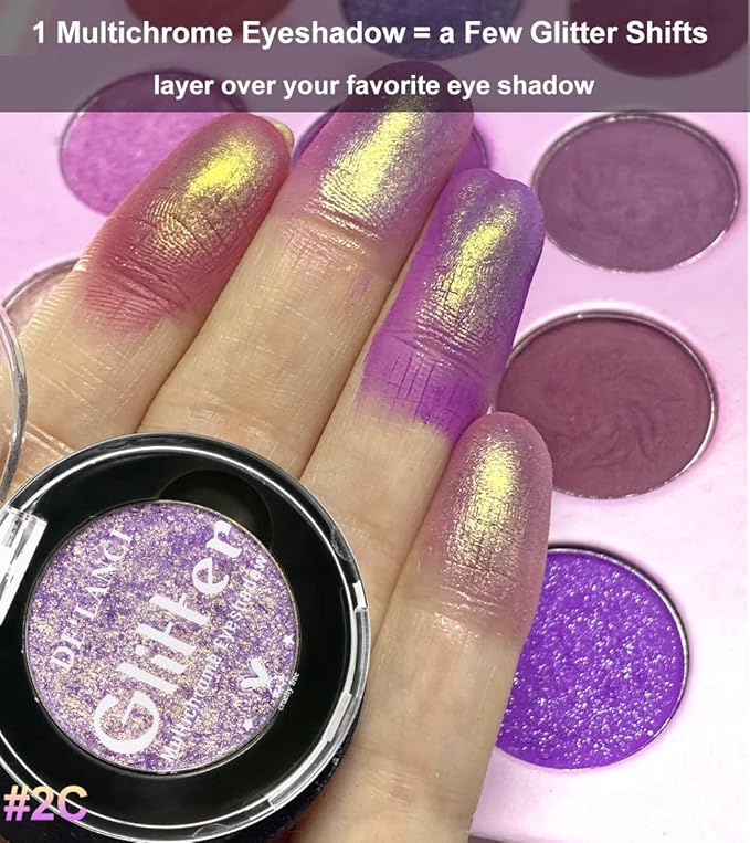 Afflano Single Purple-Gold Eyeshadow Shimmery, Duo Chrome Multichrome Eyeshadow Purple, Holographic Glitter Eye shadow, Color Change Sparkle Chameleon Eye shadow Luminizer Highlighter Makeup