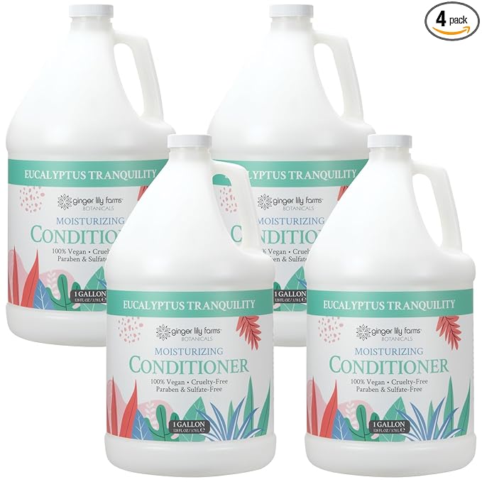 Ginger Lily Farms Botanicals Moisturizing Conditioner for Dry Hair, Eucalyptus Tranquility, 100% Vegan & Cruelty-Free, 1 Gallon (Pack of 4)