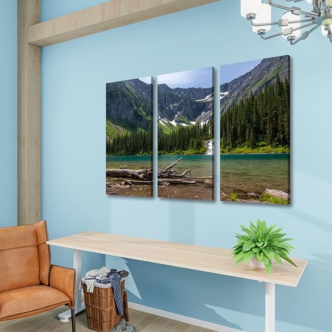 3 Piece Canvas Wall Art Prints Picture Scenic mountain views Avalanche Lake Glacier National Park Montana Framed Wall Painting Modern Artwork Poster Home Decor for Living Room Office Ready to Hang