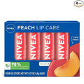 NIVEA Peach Lip Care, Tinted Lip Balm Pack with Shea Butter, Nourishing Oils and Vitamin C & E, 3-in-1 Moisture, Repair and Color, 0.17 Oz Stick, Pack of 4