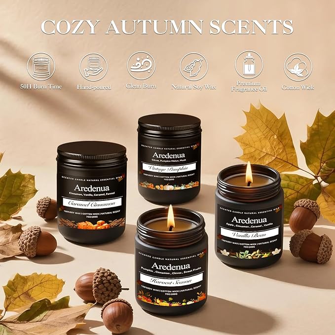 Pumpkin Pie Candle – Holiday Winter Scented Candles, Warm Spiced Pumpkin Aroma for Christmas Home Décor, Cozy Seasonal Candles Gift for Women & Men, Long-Lasting Soy Wax Candle