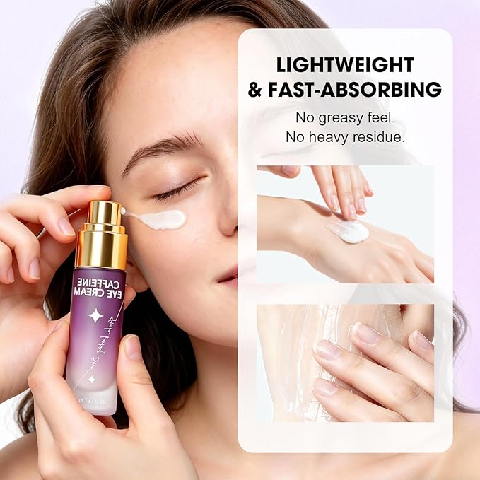 Caffeine Eye Cream for Puffiness & Dull Eyes, Helps Brighten & Smooth Under Eye Area, Lightweight Daily Eye Cream with Hyaluronic Acid for a Fresh, Well-Rested Look