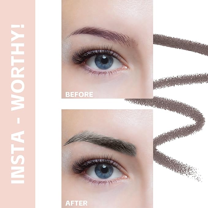 Eyebrow Pencil - Makeup Waterproof Brow Pencil with Triangular Tip, Dual-Sided Brow Brush, Precise, Fine Tip, Fills Brows Creates Natural Looking Brow, with Hair Clips - Dark Coffee
