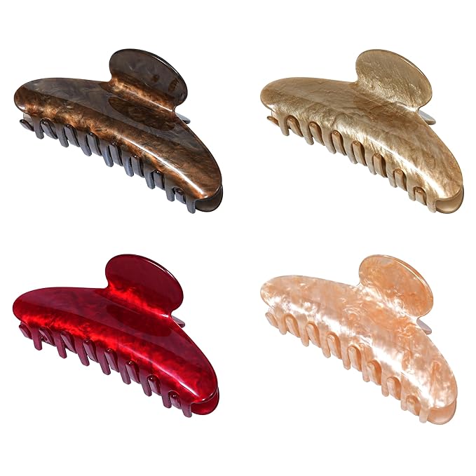 Mesovor 4 Pack Acrylic Hair Clips Claws, Nonslip 4.1" Large Hair Grip Hairclips for Thin and Thick | French Banana Barrettes Hair Strong Hold Hair Jaw Clamps (Coffee, Red, Light Brown, Champagne)