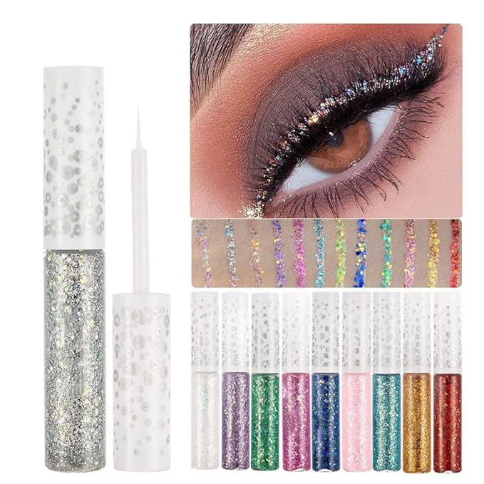 Liquid Glitter Eyeshadow & Eyeliner - Metallic Glitter Shimmer Eye Looks, Waterproof, Long Lasting & Quick-Drying Sparkling Eye Shadow Makeup Euphoria 02