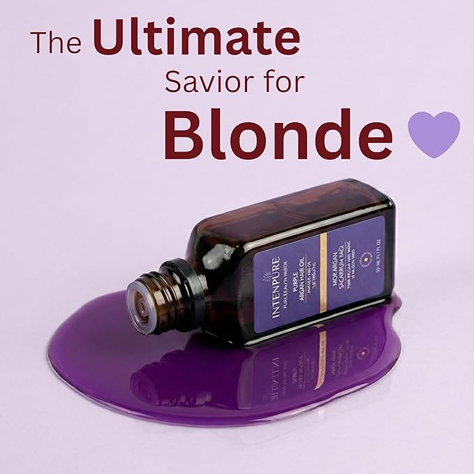 Purple Hair Oil - Argan Oil Toner for Blonde & Gray Hair | Anti Brassy Treatment for Bleached Hair | Purple Hair Gloss & Repair Serum | Color Safe Care | Hair End Treatment | 1.01 fl oz