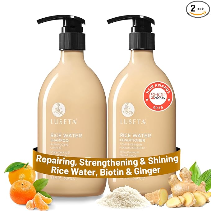 Luseta Rice Water Shampoo and conditioner Set Strengthening & Nourishing Revitalizes Shine for All Hair Types Hydrating & Frizz Control for Women and Men 16.9oz*2