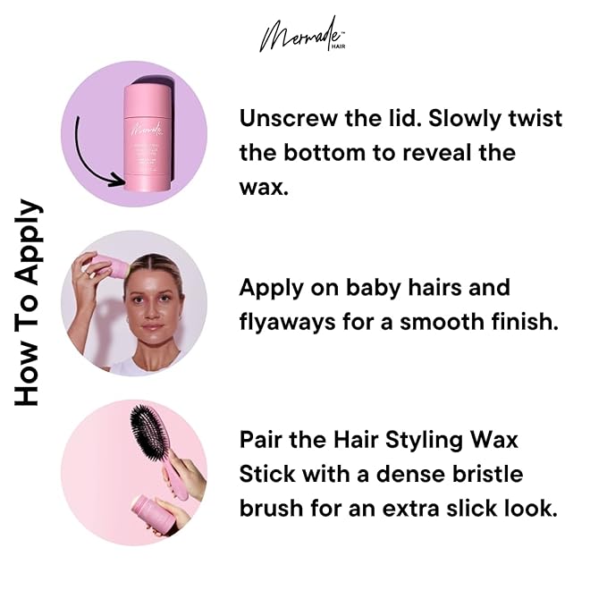 Mermade Hair Styling Wax Stick - Hair Wax Stick, Fly Away Stick for Hair, Slick Back Stick for Flyaways, Smoothing for Frizz, Long Lasting Hold - Pink (Pack of 1)
