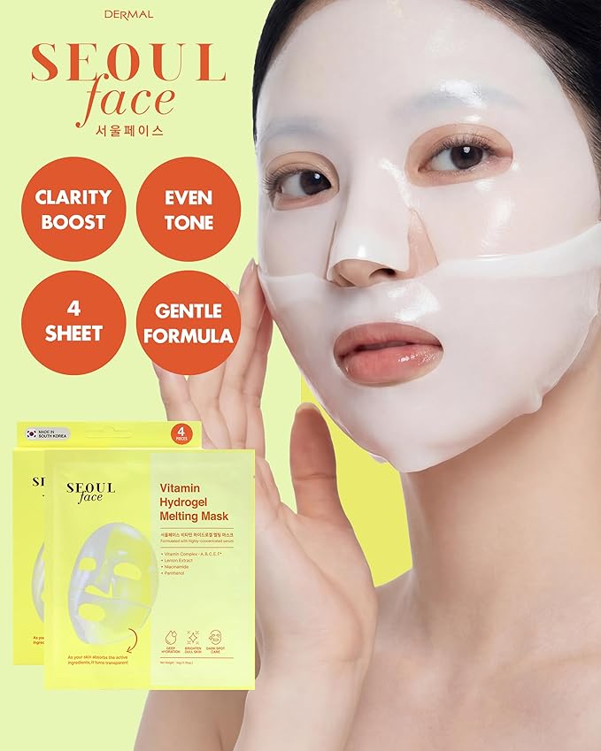 DERMAL Vitamin Hydrogel Melting Jelly Gel Mask 4ea - Korean Overnight Face Mask with Vitamin Complex - Anti Aging & Evens Skin for Radiant Skin - Korean Skincare