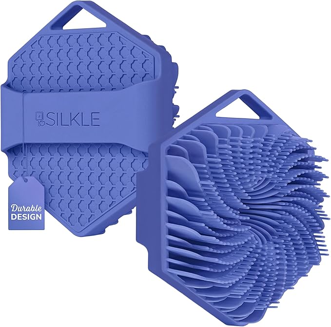 SILKLE Silicone Body Scrubber – Gentle Exfoliating Shower Scrubber for Body & Bath, Silicone Shower Brush & Loofah Alternative – Non-Slip Silicone Body Brush, Quick Dry, Hygienic - Blue