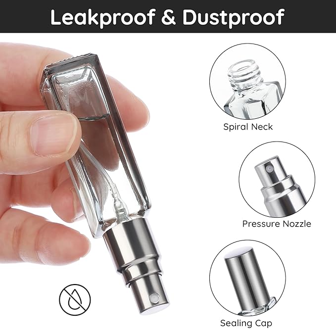 Segbeauty 10ML Empty Perfume Bottles, 10pcs Mini Refillable Atomizer, Portable Leak-proof Glass Spray Bottles for Travel Sample Dispenser