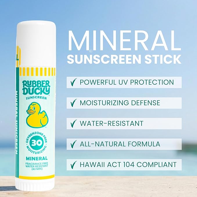 Rubber Ducky- SPF 30 Mineral Face Sunscreen Stick, Water Resistant, Moisturizing & Broad Spectrum Sunscreen Face Stick, Sun Skin Protection with Vitamin E, Mini Travel Size Sunblock, 0.6 oz