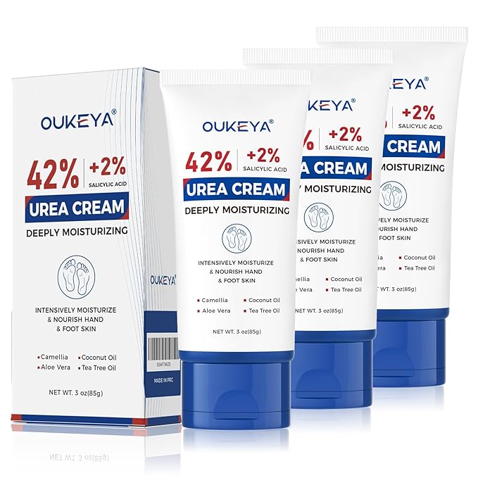 OUKEYA Urea Cream 42 Percent with 2% Salicylic Acid Tube 3 Oz, Foot & Hand Cream for Dry Cracked, 3 Pack