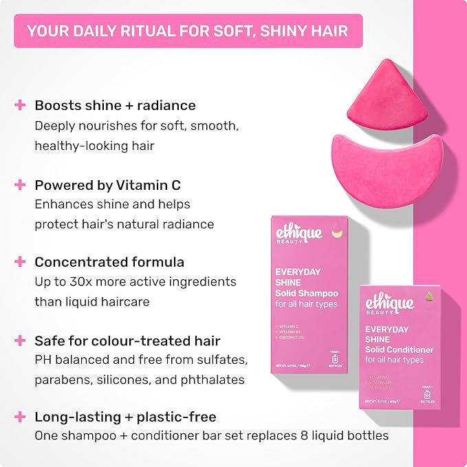 Ethique Everyday Shampoo Bar for soft, shiny hair with Vitamin C - Plastic-Free, Cruelty-Free, Vegan, 3.88 oz - Formerly Pinkalicious