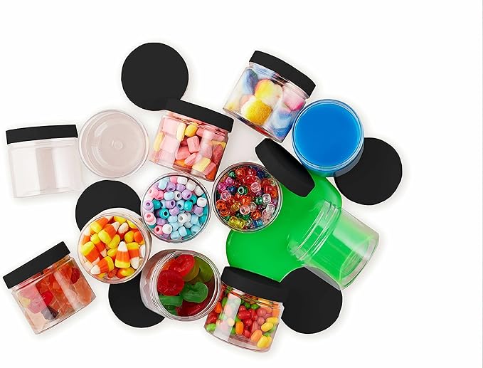 Healthy Packers® Small Plastic Jars with Lids 4 oz, 12-Pack - Clear Plastic Jars with Screw-On Tops for Slime, Crafts, Body Butter, Sugar Scrubs, Cosmetic Storage, Small Containers with Lids (Black)