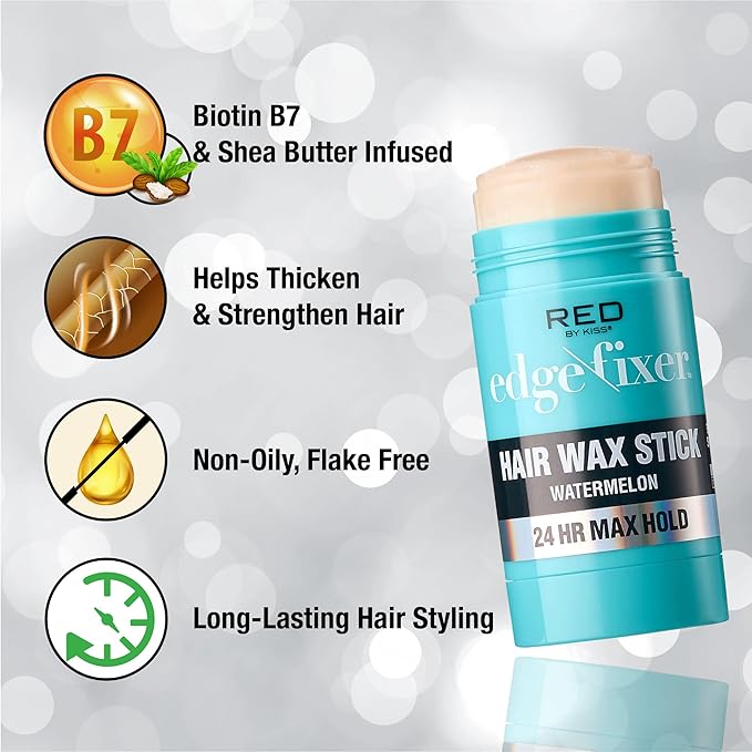 Red by Kiss Hair Wax Stick 24HR Max Hold Edge Fixer Edge Control Pomade Non-Sticky, Non-Oily Flake Free Hair Styling Wax (Watermelon)